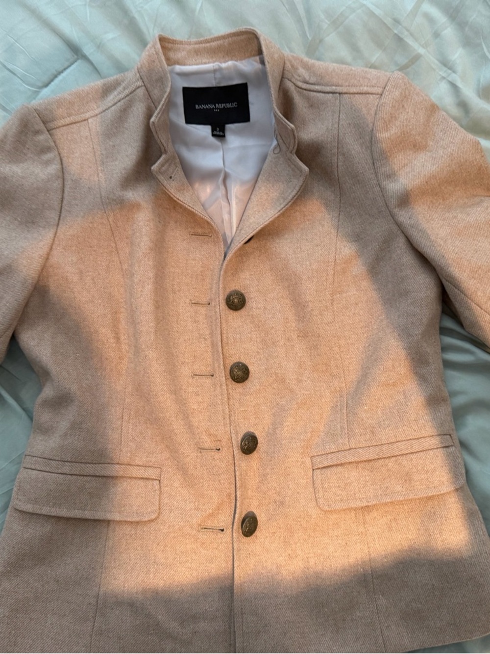 Banana Republic Women's Light Cream Stand-Collar Wool-Blend Blazer